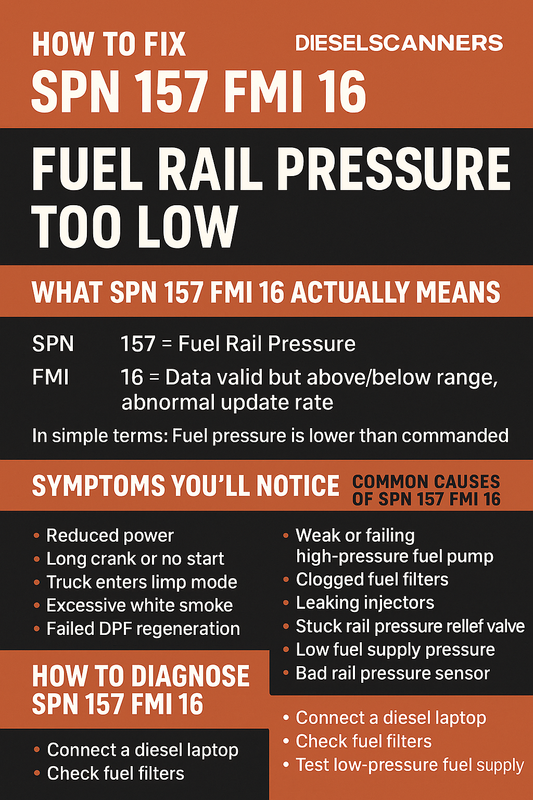 How to Fix SPN 157 FMI 16 – Fuel Rail Pressure Too Low (Diesel Engines)