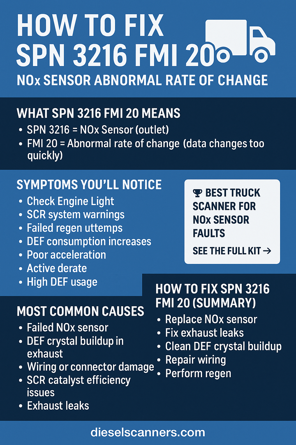 How to Fix SPN 3216 FMI 20 — NOx Sensor Abnormal Rate of Change (Truck Scanner Required)