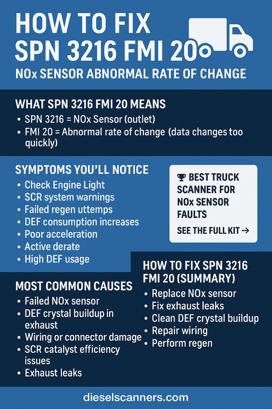 How to Fix SPN 3216 FMI 20 — NOx Sensor Abnormal Rate of Change (Truck Scanner Required)