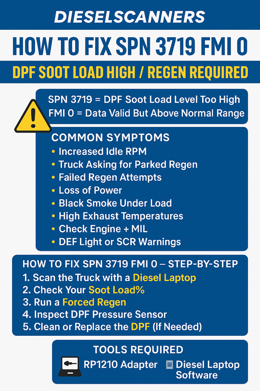 How to Fix SPN 3719 FMI 0 — DPF Soot Load High / Regen Required (Full Guide)