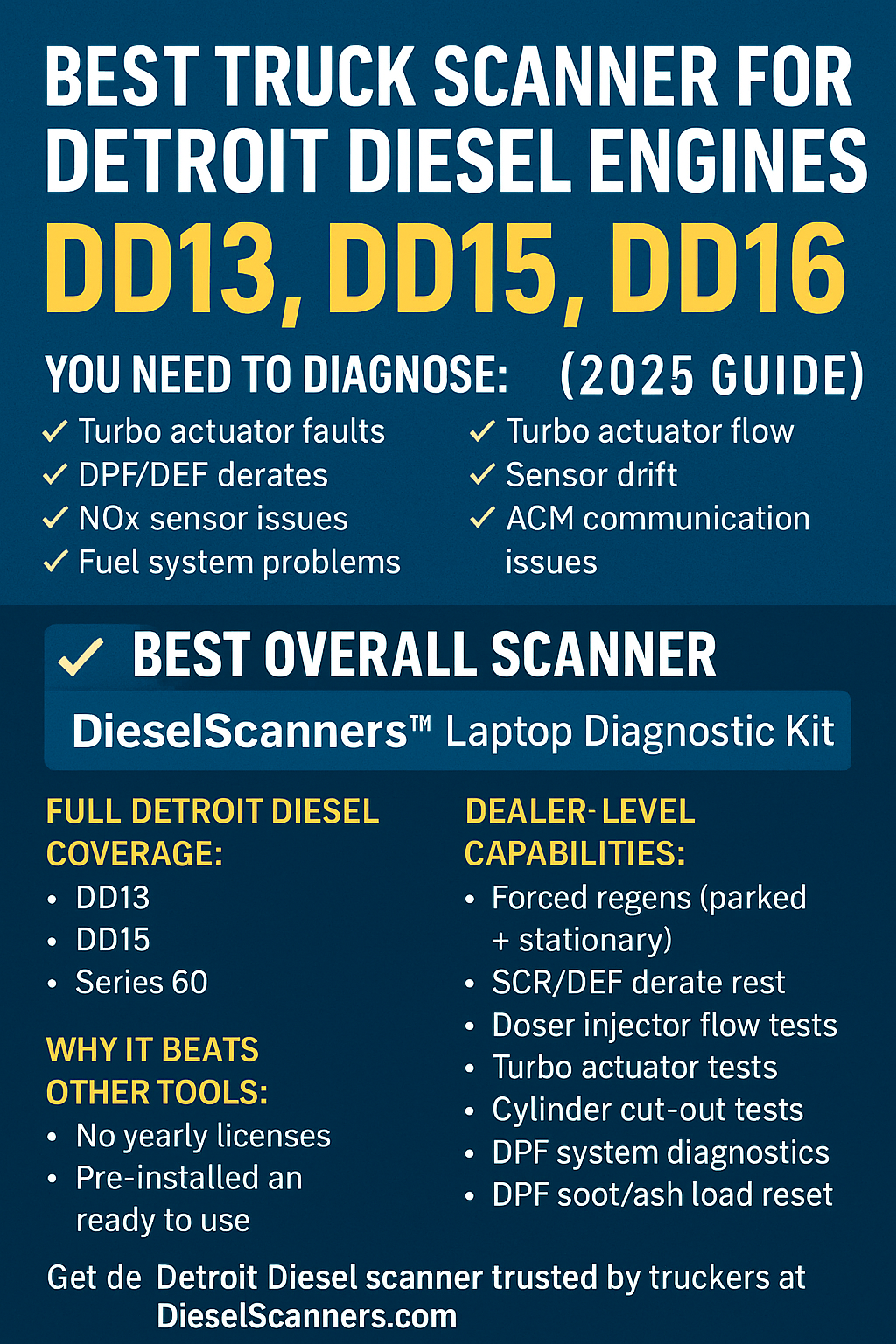 Best Truck Scanner for Detroit Diesel Engines (DD13, DD15, DD16) — 2026 Buyer’s Guide