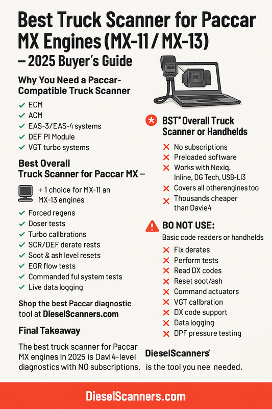 Best Truck Scanner for Paccar MX Engines (MX-11 / MX-13) — 2026 Buyer’s Guide