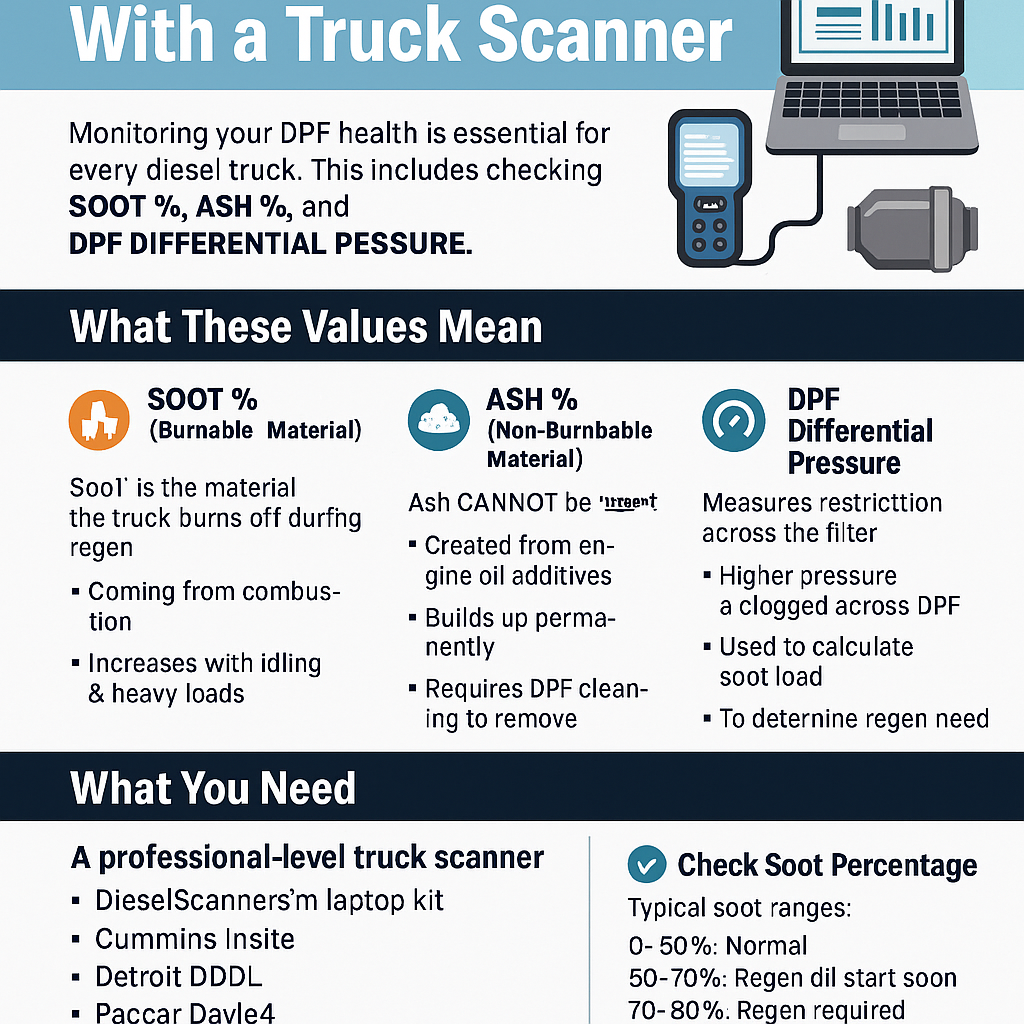How to Check Soot %, Ash %, and DPF Pressure With a Truck Scanner (Complete Guide)