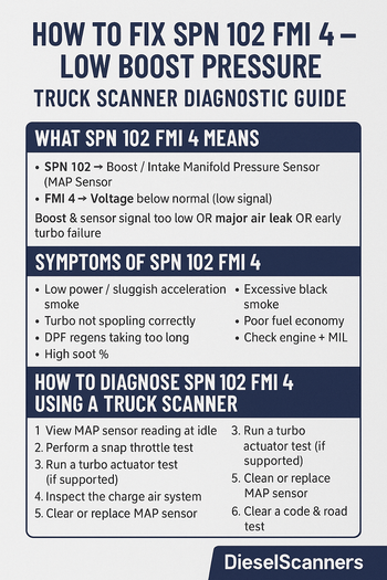 How to Fix SPN 102 FMI 4 – Low Boost Pressure (MAP Sensor / Turbo Issu ...