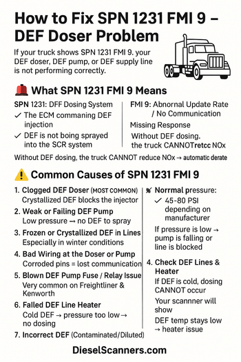 How to Fix SPN 1231 FMI 9 – DEF Doser Problem (No DEF Injection / Poor ...