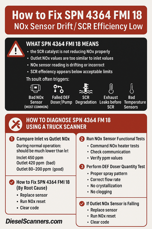 How to Fix SPN 4364 FMI 18 – NOx Sensor Drift / SCR Efficiency Low