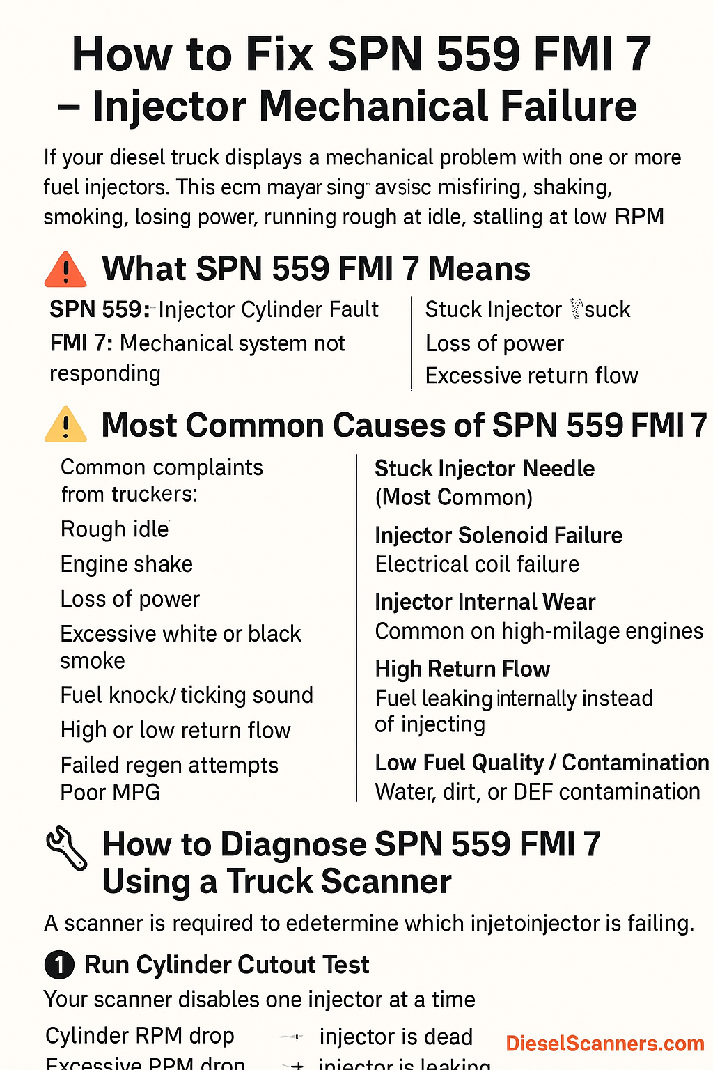 How to Fix SPN 559 FMI 7 (Injector Mechanical Failure)