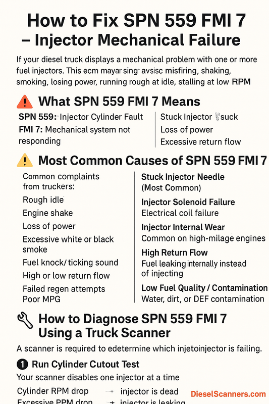 How to Fix SPN 559 FMI 7 (Injector Mechanical Failure)