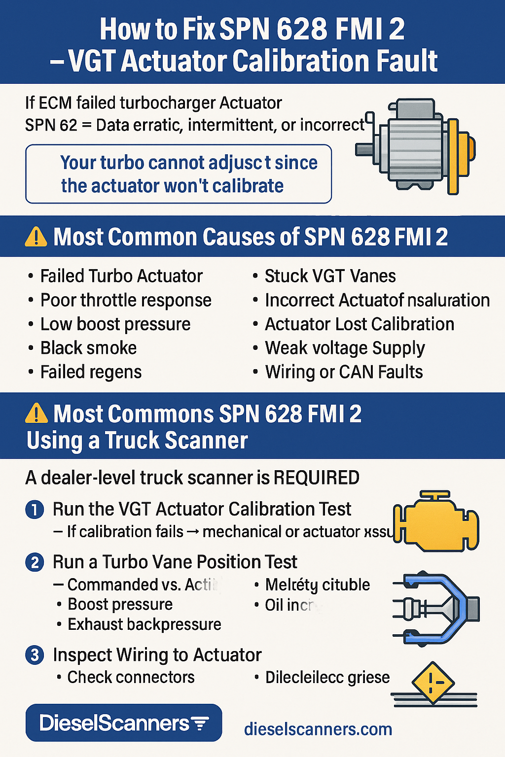 How to Fix SPN 628 FMI 2 – VGT Actuator Calibration Fault