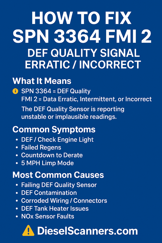 How to Fix SPN 3364 FMI 2 — DEF Quality Signal Erratic / Incorrect (Complete Guide)