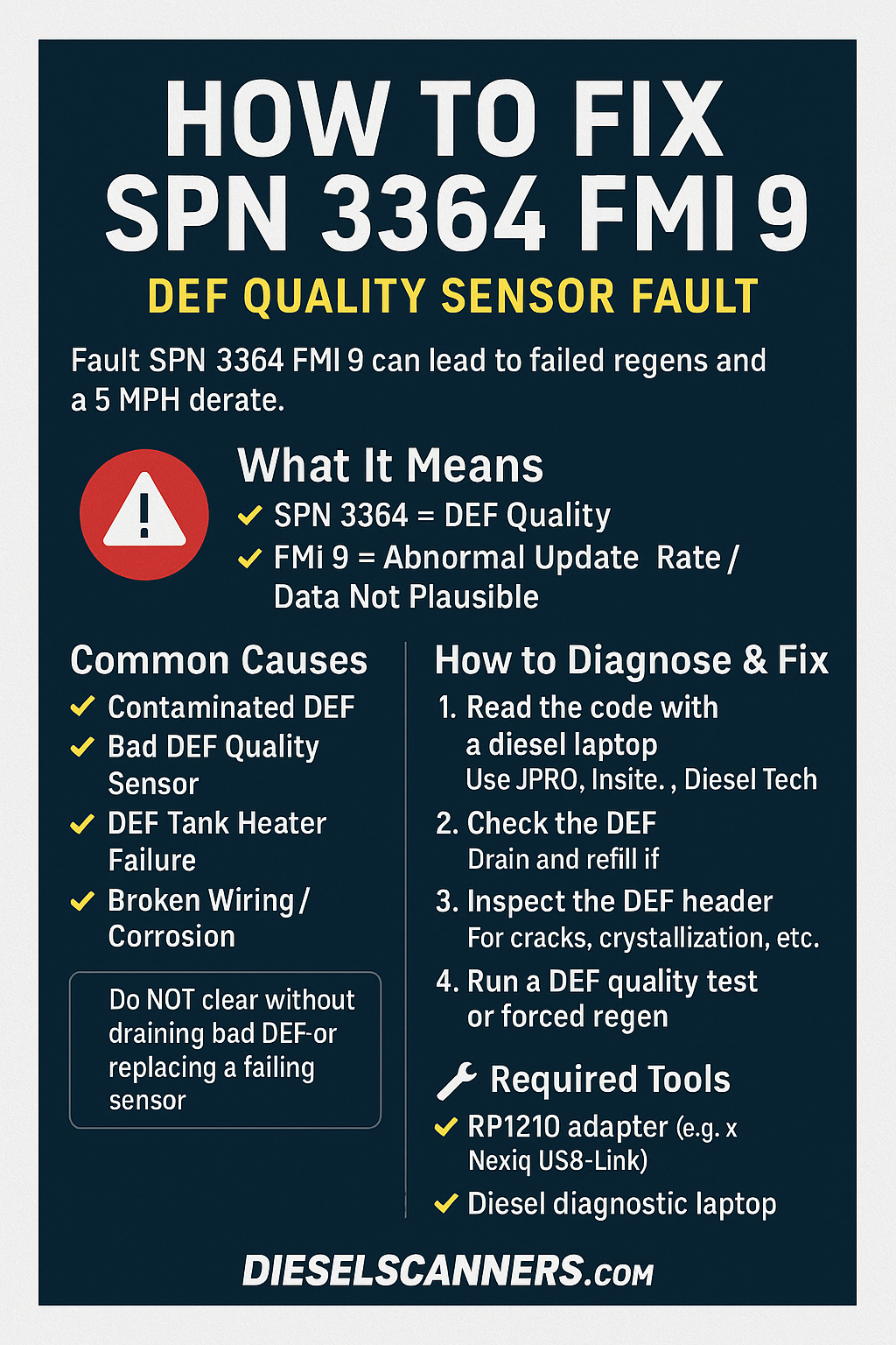 How to Fix SPN 3364 FMI 9 — DEF Quality Sensor Fault (Full Repair Guide)