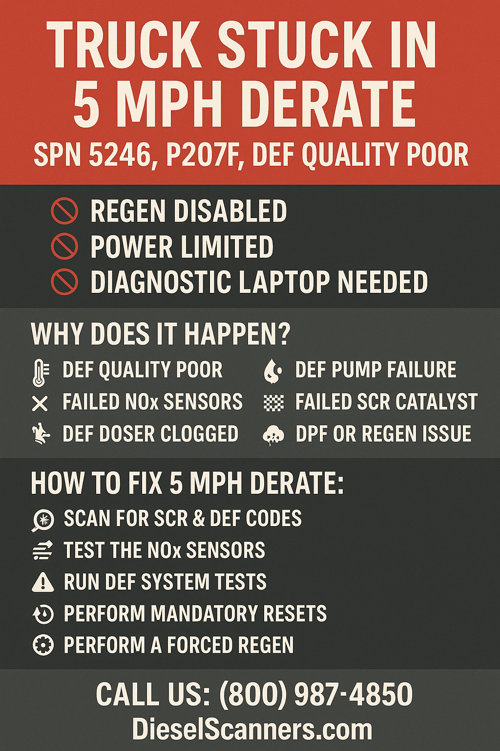Truck Stuck in 5 MPH Derate – SPN 5246, P207F, DEF Quality Poor (Full 2025 Fix Guide)
